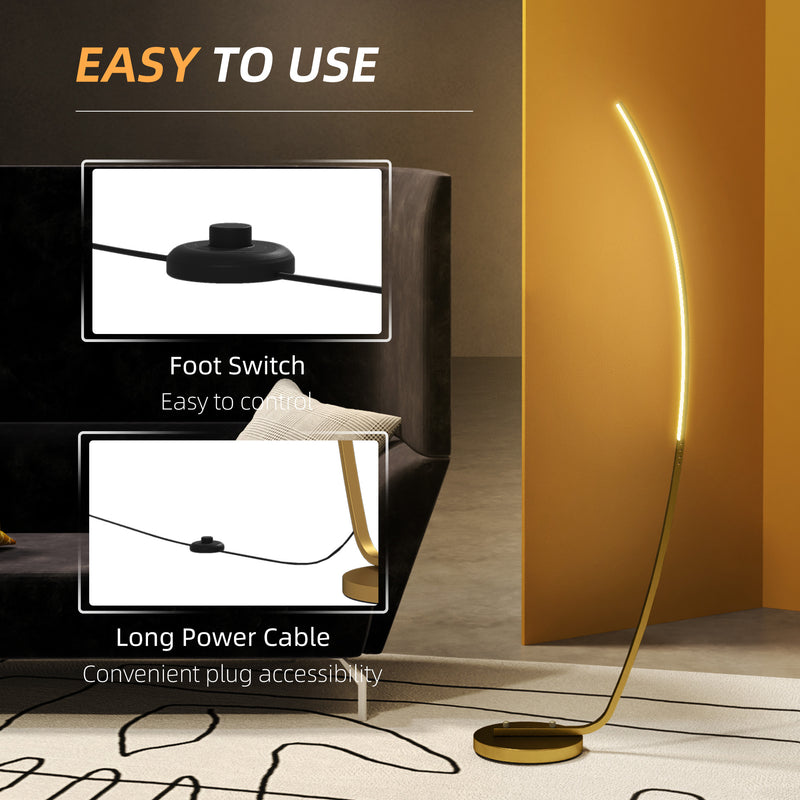 HOMCOM Floor Lamp with LED Strip, Standing Lamp for Living Room, Gold Tone