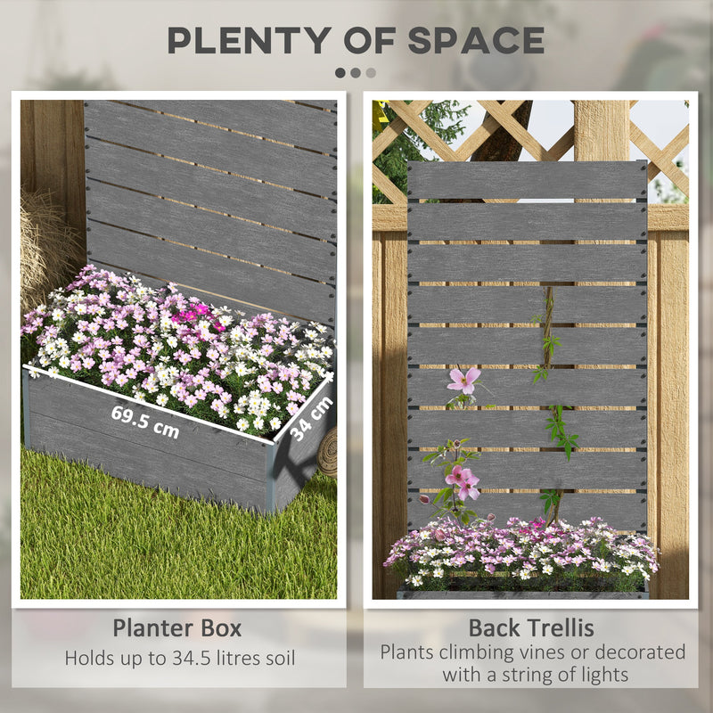 Outsunny Raised Garden Bed With Trellis And Drainage Hole, Planter Box - Brown/Grey
