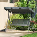 Outsunny Metal Swing Chair 3 Seater Patio Bench w/ Canopy, Dark Grey