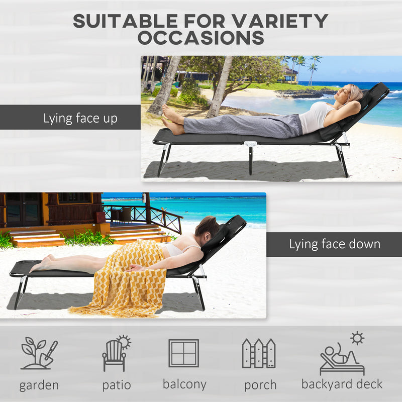 Outsunny Folding Sun Lounger Set of 2 Reclining Chair with Reading Hole Black
