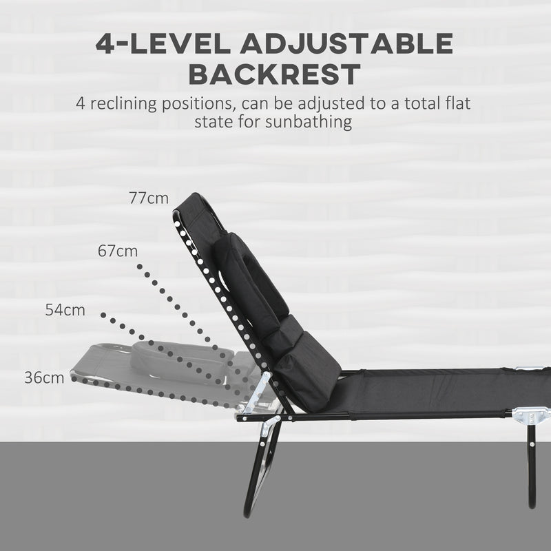 Outsunny Folding Sun Lounger Set of 2 Reclining Chair with Reading Hole Black
