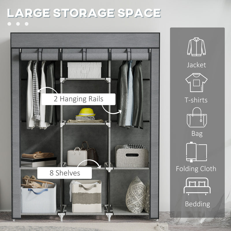 HOMCOM Fabric Portable Wardrobe with 8 Shelves 2 Hanging Rails