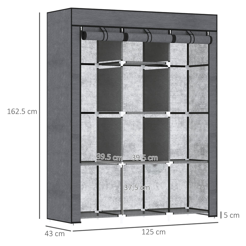 HOMCOM Fabric Portable Wardrobe with 8 Shelves 2 Hanging Rails