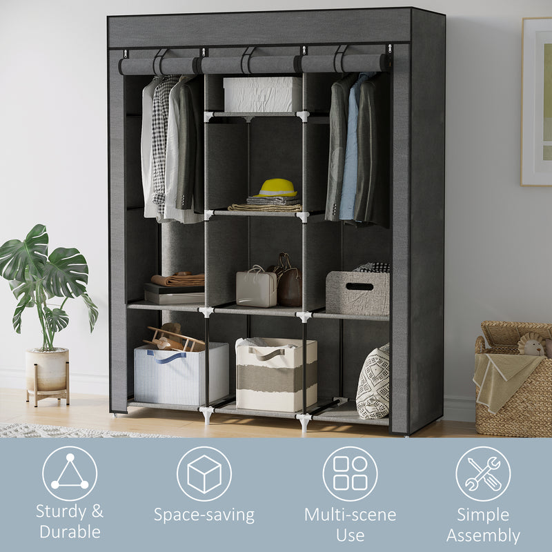 HOMCOM Fabric Portable Wardrobe with 8 Shelves 2 Hanging Rails