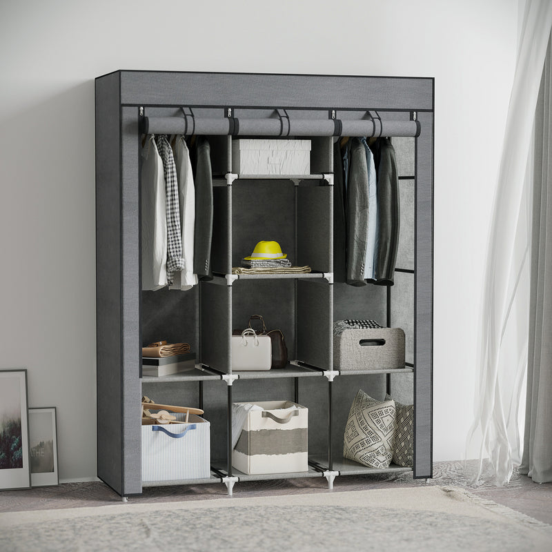 HOMCOM Fabric Portable Wardrobe with 8 Shelves 2 Hanging Rails