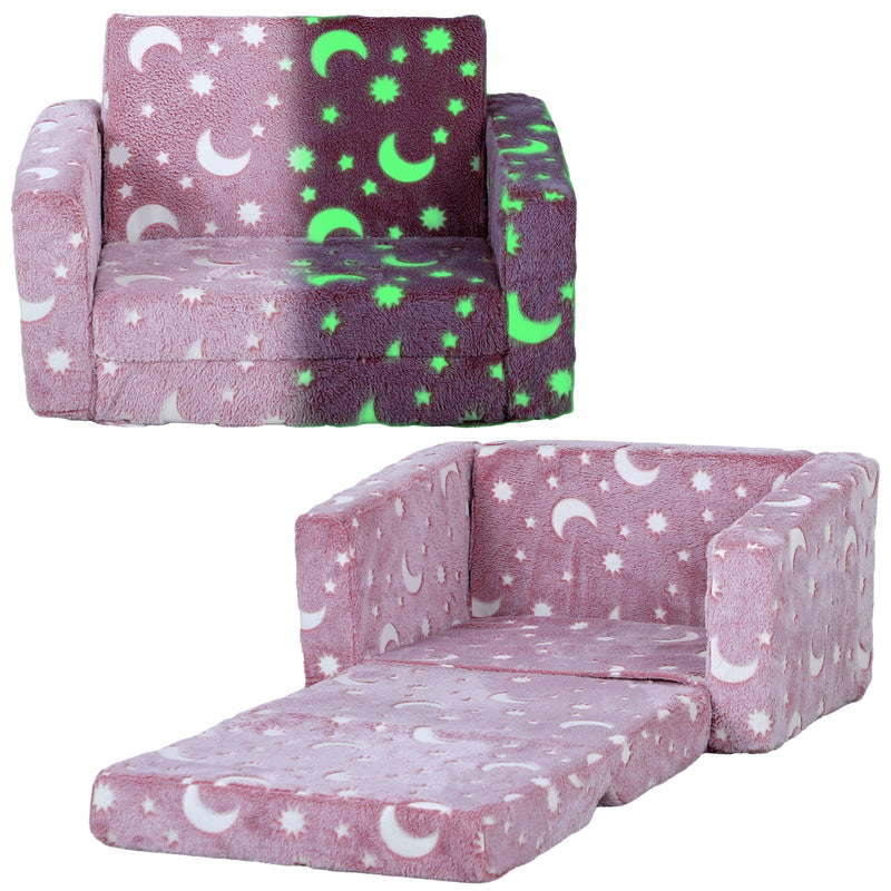 AIYAPLAY 2 in 1 Kids Folding Bed with Glow in The Dark Cosmic Design, Pink