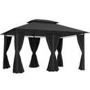 Outsunny 4m x 3(m) Outdoor 2-Tier Steel Frame Gazebo w/ Curtains Outdoor Garden