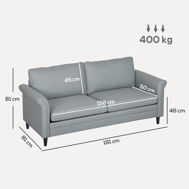 HOMCOM Modern 3 Seater Sofa for Living Room, Fabric Couch Settee