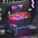 HOMCOM Computer Desk with LED Lights, Study Table with Shelf, Rustic Brown