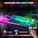 HOMCOM Computer Desk with LED Lights, Study Table with Shelf, Rustic Brown