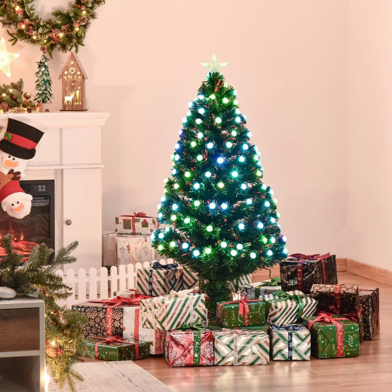 Christmas Time 4FT Pre-Lit Artificial Christmas Tree w/ Fibre Optic Led Light Xmas Decorations