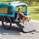 PawHut Dog Bike Trailer w/ Flip-Down Ramp Tailgate, Reflectors, Blue