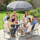 Outsunny 8 Piece Garden Dining Set With 6 Folding Chairs And Umbrella, Cream