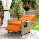 Outsunny Rattan Garden Recliner Sun Lounger W/ Flip Table, Khaki/Orange