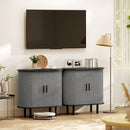 HOMCOM Modern Sideboard With 2 Sliding Doors Tambour Kitchen Cupboard Grey