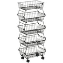 HOMCOM 5 Tier Storage Trolley Cart Vegetable Rack with Wheels for Kitchen