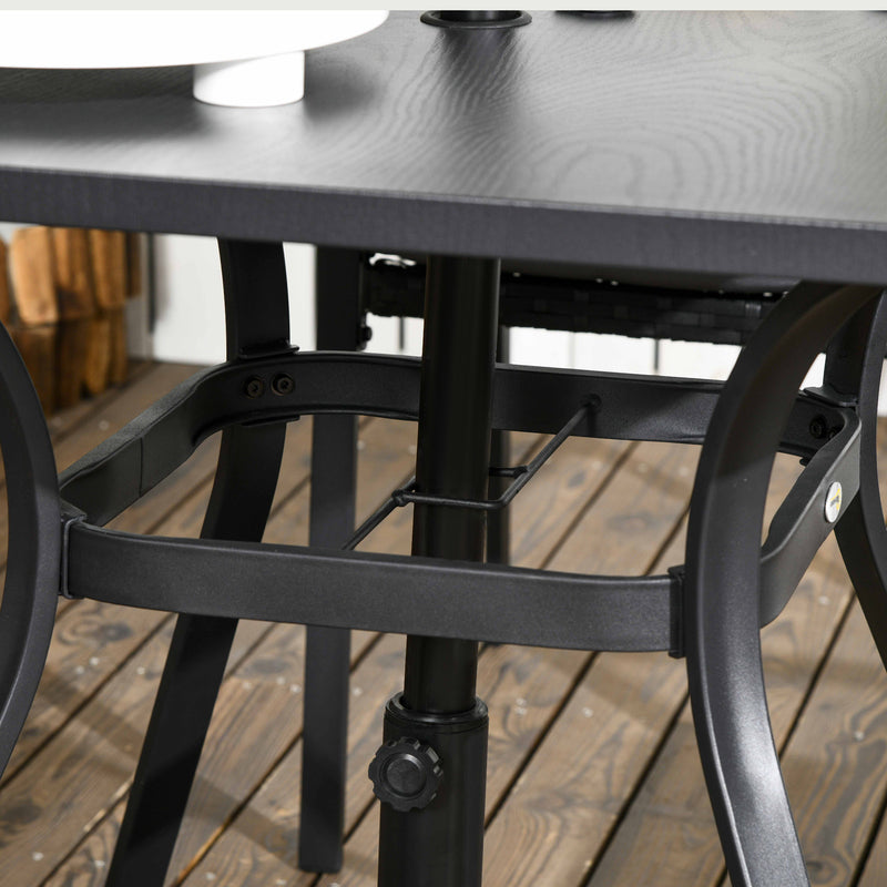Outsunny Rattan Garden Dining Set for 4 with Cushions Umbrella Hole, Black