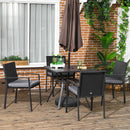 Outsunny Rattan Garden Dining Set for 4 with Cushions Umbrella Hole, Black
