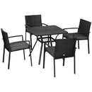 Outsunny Rattan Garden Dining Set for 4 with Cushions Umbrella Hole, Black