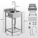 HOMCOM Stainless Steel Utility Sink with Cold and Hot Water Pipe Silver Tone