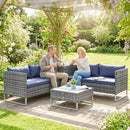 Outsunny Rattan Garden Furniture Set With Storage Table, Cushions, Dark Blue