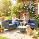 Outsunny Rattan Garden Furniture Set With Storage Table, Cushions, Dark Blue