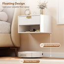 HOMCOM Floating Bedside Tables Set Of 2 With Fluted Drawer Open Shelf White