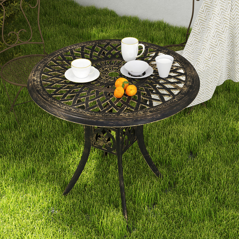 Outsunny 78 Cm Round Garden Dining Table With Parasol Hole, White