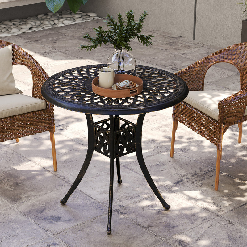 Outsunny 78 Cm Round Garden Dining Table With Parasol Hole, White
