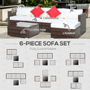 Outsunny 6 Pieces Rattan Furniture Set Garden Sofa Conservatory Wicker Brown