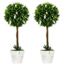 HOMCOM Set Of 2 Potted Artificial Plants Ball Tree With Flowers