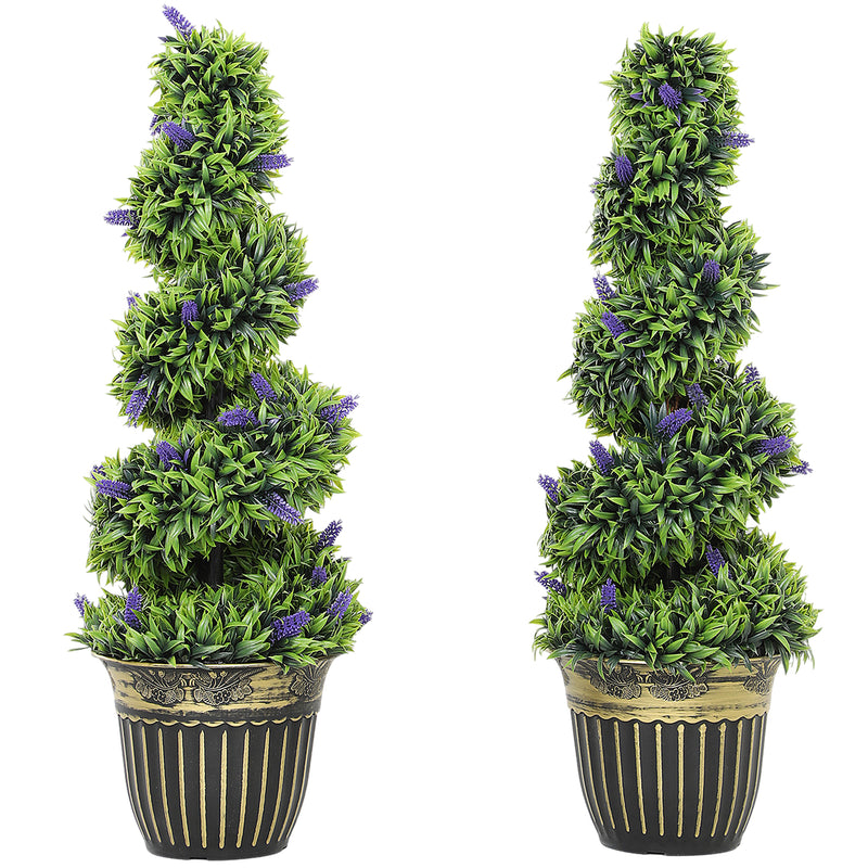HOMCOM Set of 2 Decorative Artificial Plants with Lavender and Pot, 90cm