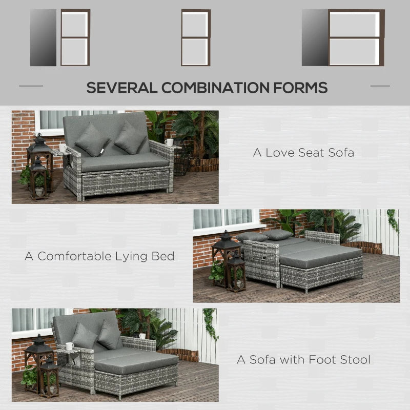 Outsunny Garden Rattan Daybed 2 Seater - Grey