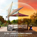 Outsunny 3 M Garden Cantilever Parasol With Solar Light, Rotation, Wine Red