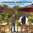 Outsunny 3 M Garden Cantilever Parasol With Solar Light, Rotation, Wine Red