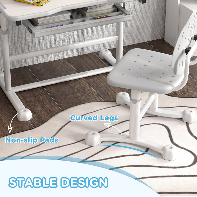 AIYAPLAY Height Adjustable Kids Desk And Chair Set W/ Tilted Desktop - Grey/Pink
