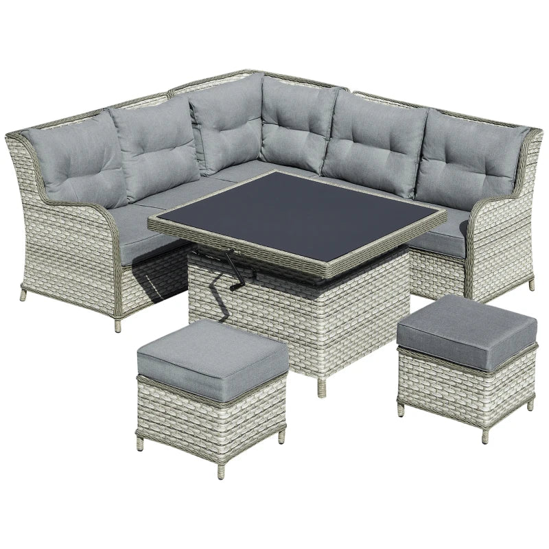 Outsunny Outdoor Wicker Sofa Furniture Set 1.2m 6 Piece - Grey