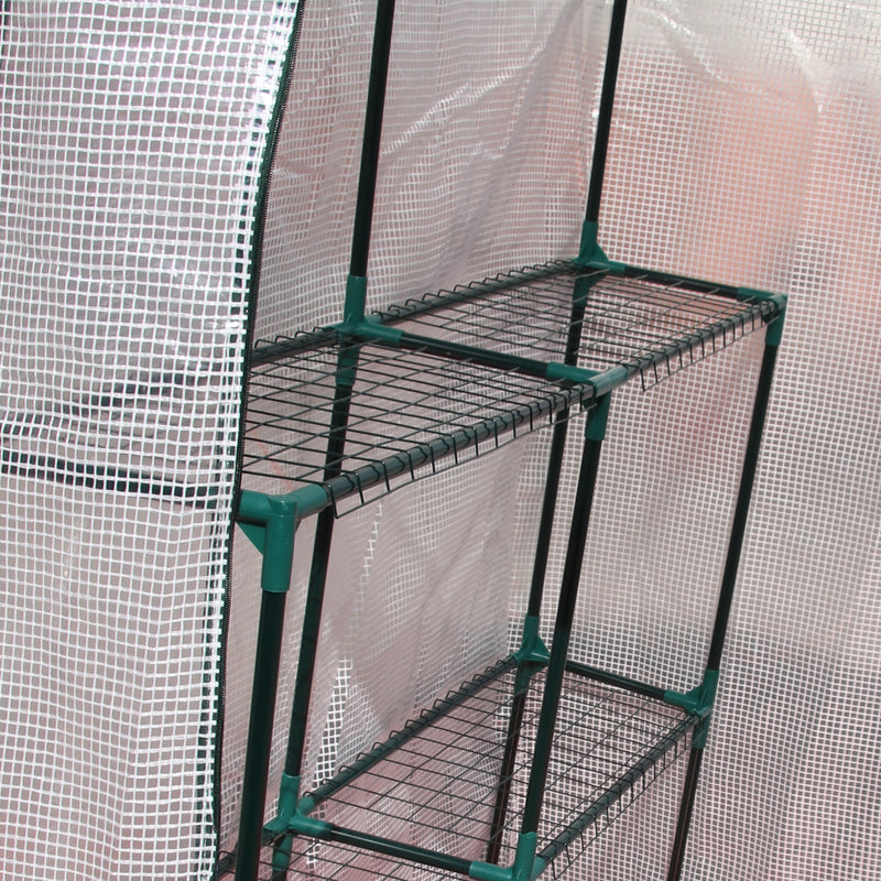 Outsunny Greenhouse for Outdoor w/ 2 Tier Shelf Roll-Up Zippered Door PE Cover Green