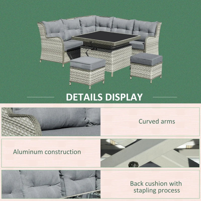 Outsunny Outdoor Wicker Sofa Furniture Set 1.2m 6 Piece - Grey