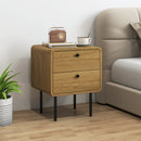 HOMCOM Bedside Table, Modern Nightstand with 2 Drawers Rounded Edges, Oak