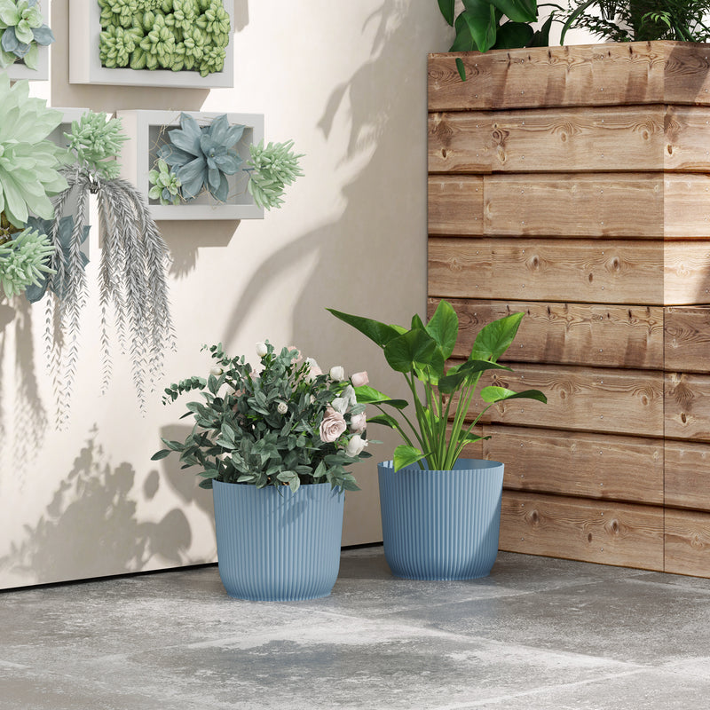 22cm plant pots Outsunny Set Of 2 Round Plant Pots Outdoor 22cm For Garden, White