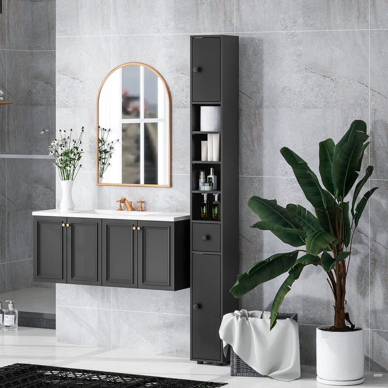 kleankin Slim Bathroom Cabinet, Toilet Roll Storage w/ Open Shelves, Black