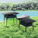 Outsunny Folding Camping Table w/ Adjustable Height, Storage Basket, Black