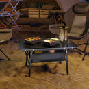 Outsunny Folding Camping Table w/ Adjustable Height, Storage Basket, Black