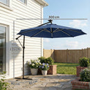 Outsunny 3 M Garden Cantilever Parasol With Solar Light, Rotation, Navy Blue