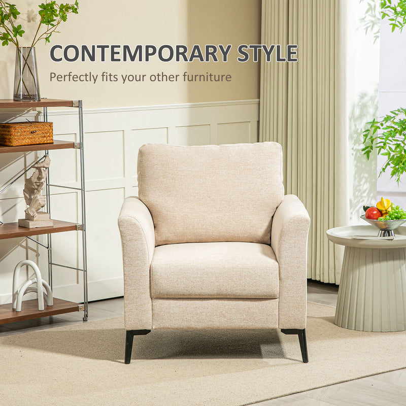 HOMCOM Linen Fabric Modern Accent Chair with Metal Legs, Wood Frame, Beige