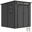 Outsunny 6 X 6 Ft Plastic Garden Shed With Floor, Lockable Doors, Dark Grey