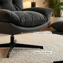 HOMCOM Accent Chair With Footstool, Modern Swivel Lounge Chair, Dark Grey