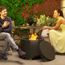 Outsunny Outdoor Round Fire Pit With Lid, Firepit With Fire Poker, Black