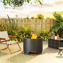 Outsunny Outdoor Round Fire Pit With Lid, Firepit With Fire Poker, Black